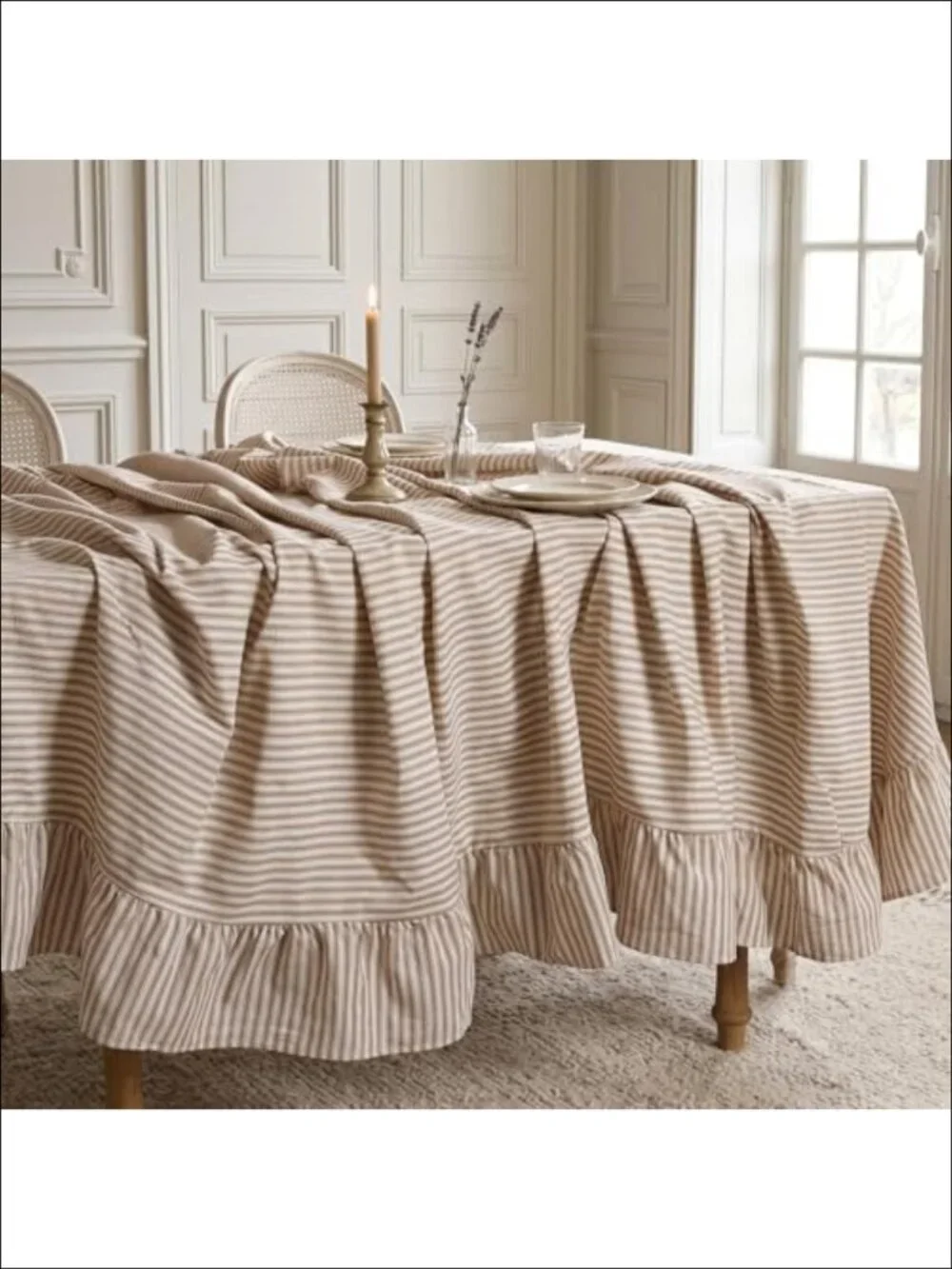 Farmhouse Ruffle Striped 100% Cotton Tablecloth 60x120 Rectangular